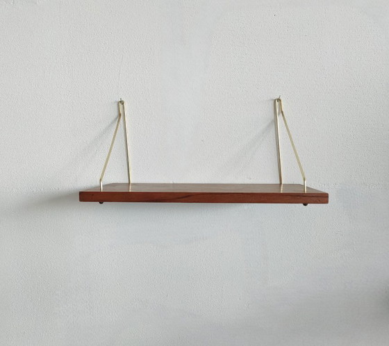 Set van 3 Vintage Teak Wandplankjes met Messing Beugels – Jaren '60 Mid-Century Deens Design – Wandrek, Wood (photo 6 of 52)