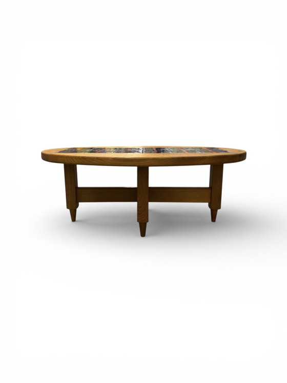 Image 1 of Oval coffee table in oak and ceramic by Guillerme & Chambron for Your Home