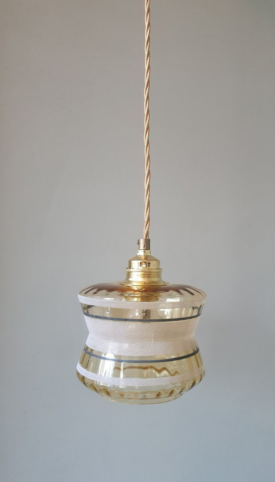 Image 1 of Vintage hanglamp - amberkleurig glas met frosted textuur 