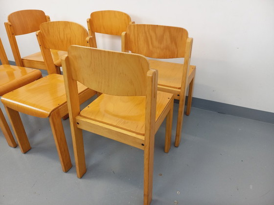 Image 1 of Set of 6 minimalist vintage beechwood chairs from the 70s and 80s