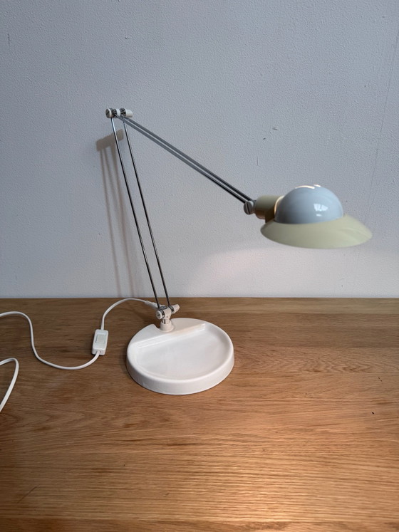 Vintage Massive "Baseball Cap" bureaulamp, Tafellampen, Chroom, Gietijzer, Wit (foto 2 van 9)
