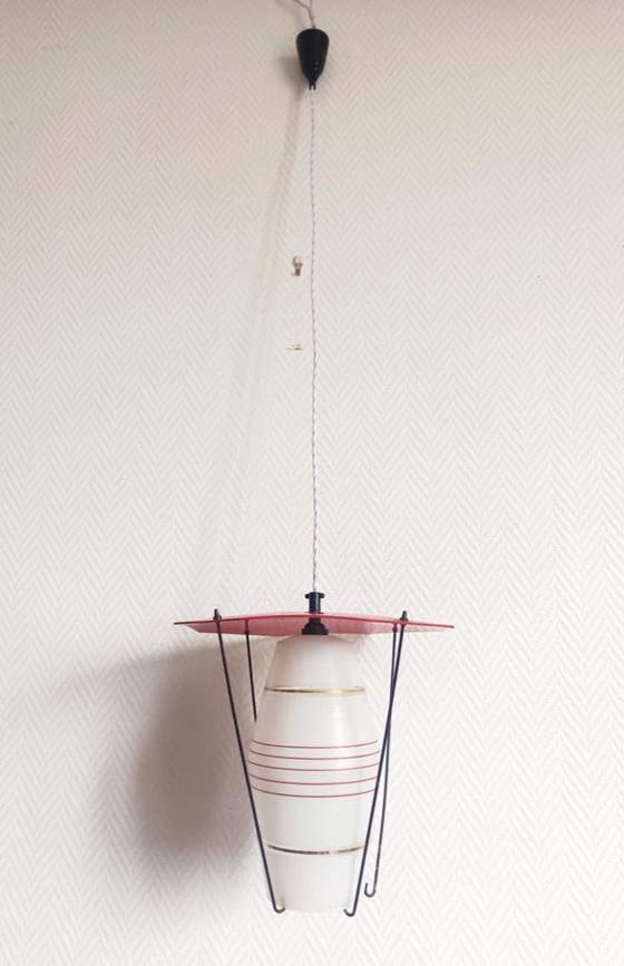 Image 1 of Lampada a sospensione vintage in vetro e plexiglas, anni '60