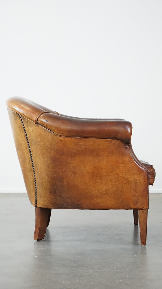 Image 1 of Vintage Clubfauteuil Gemaakt Van Schapenleer