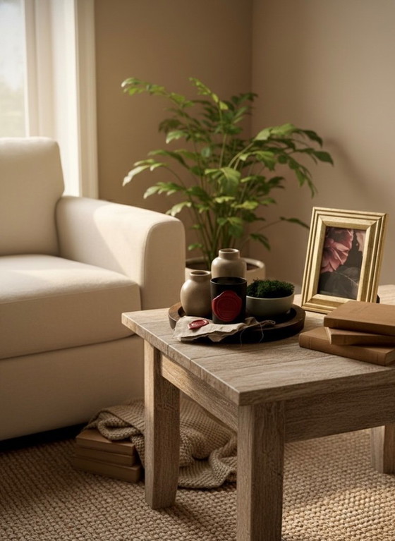 Image 1 of Wabi-Sabi Decor Set: Stoneware Vases, Wooden Tray & Patinated Frame