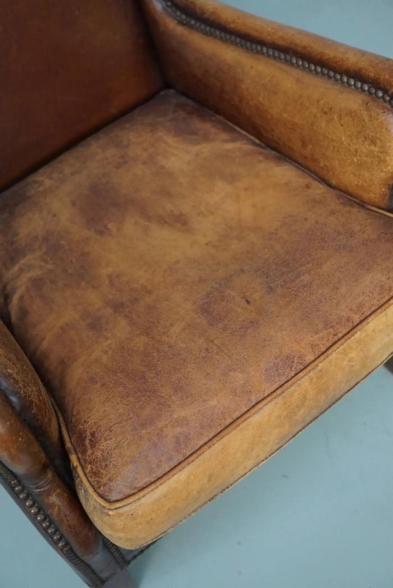 Image 1 of Vintage Nederlandse clubfauteuil van cognackleurig leer