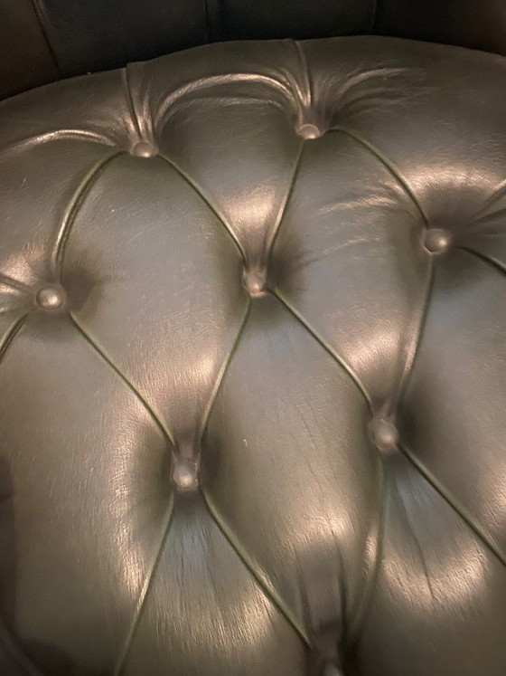 Image 1 of Office chair Antique green leather with wood