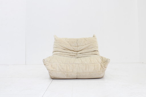 Vintage Togo Ligne Roset fauteuil velours beige