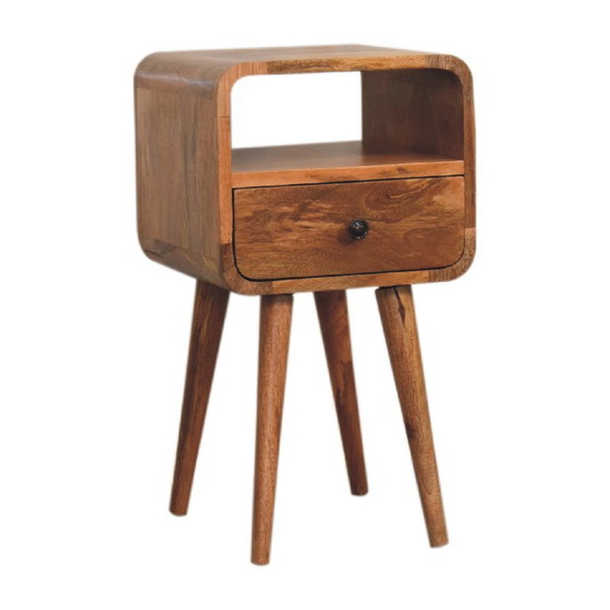 Mini Eikenhouten Look Nachtkastje Van Massief Mangohout – 1 Lade & Open Vak – Artisan, Wood (photo 3 of 10)