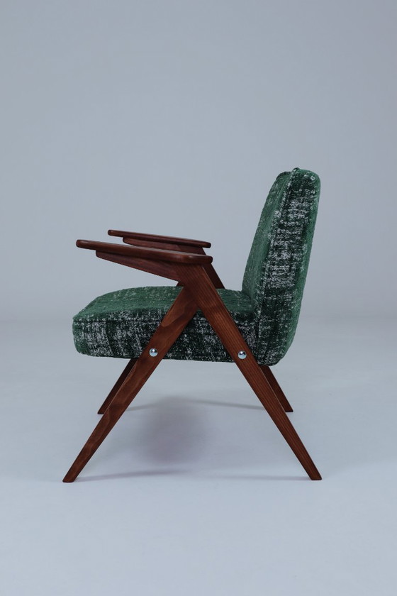 Image 1 of Sedia da salotto scandinava verde Design vintage Boho Rivestimento in tessuto melange, 1960, Polonia