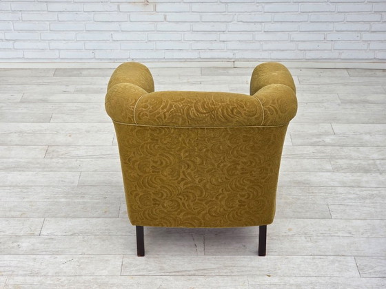 Image 1 of Fauteuil relax danois des années 1950, laine d'ameublement vert clair, bois de chêne.