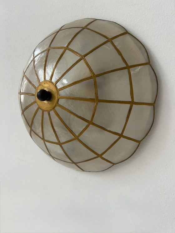 Image 1 of Coppia di applique da parete vintage, madreperla e ottone, Francia, 1980