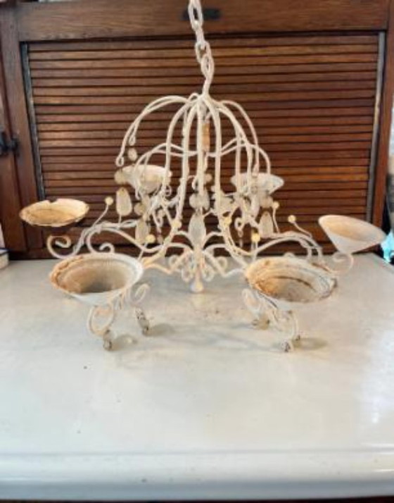 Image 1 of Candelabro vintage shabby chic in ghisa, lampadario con cristalli finti per giardino casa