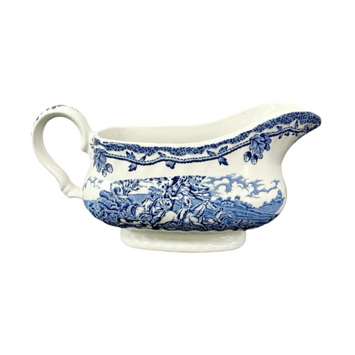 Myott’s Country Life Dinner Set for 6, Blue, 1950s England