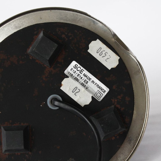 Image 1 of Vintage blauwe en chromen eivormige tafellamp