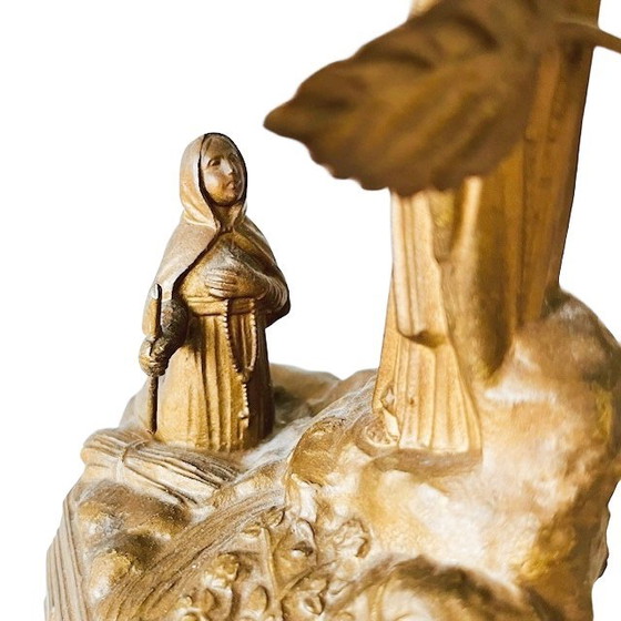 Image 1 of Antique brass Lourdes souvenir lamp Maria music box religious 1910's