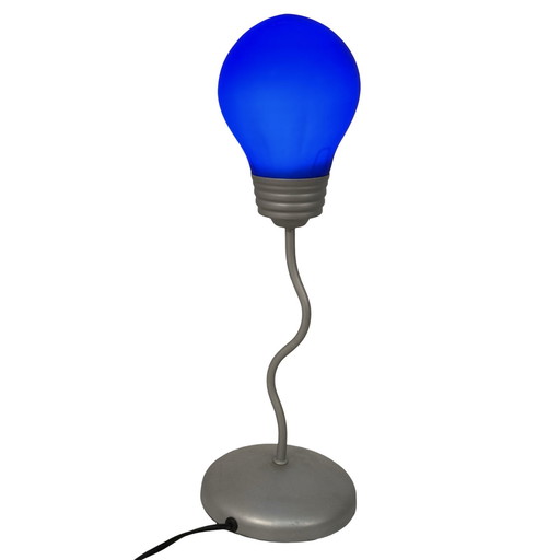 Stile postmoderno/Memphis o pop art - Lampada da tavolo ondulata con lampadina blu - anni '90