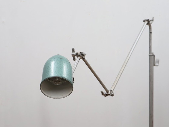 Image 1 of 1960s adjustable industrial floor lamp green hammertone