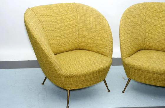 Image 1 of Pair Of Ico Parisi-Style Armchairs In Original Fabric, Italy, 1950S