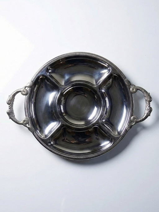Large Jean Couzon 18/10 Stainless Steel Hors d'oeuvre Platter, 5 Compartments