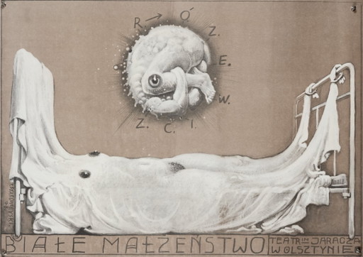 Biale Malzenstwo – 1978 – Affiche de théâtre originale d'époque par F. Starowieyski – École polonaise d'affiches – 93,5 x