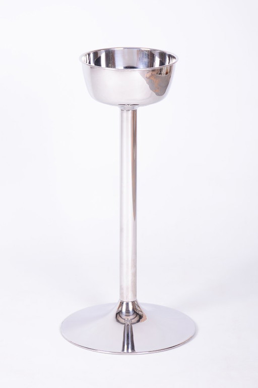 Restored Bauhaus Pedestal, Metal, Repolished, Czech, 1970s