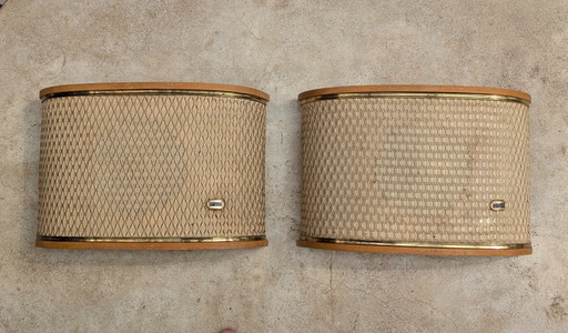 Sistema di altoparlanti per trasmissioni radiofoniche degli anni '50, modificato. – decoratieve objecten, Metal, Textile