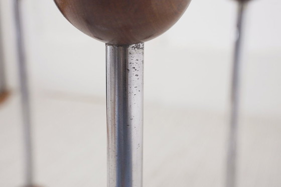 Image 1 of  Atomic MCM Side Table Vintage 1970s Mid Century Modern Space Age Chrome Glass Wood Sphere Joints Molecular Coffee Table 