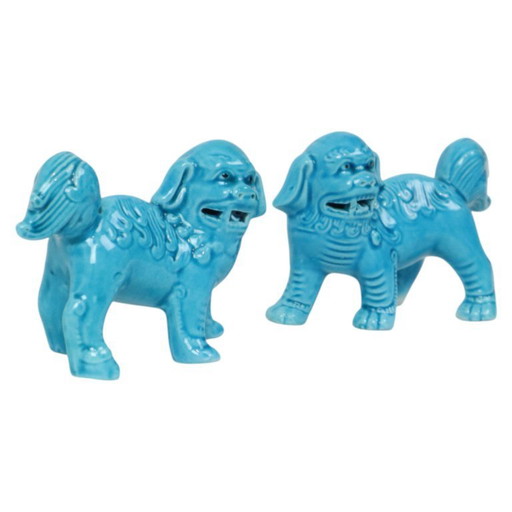 Pair of Blue Foo Dog Figurines