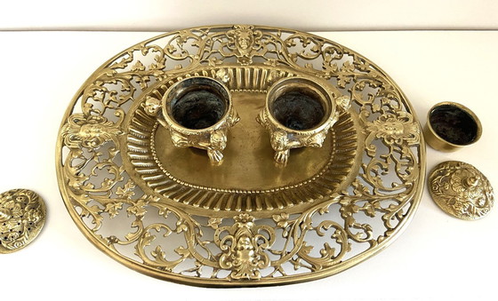 Image 1 of Double Encriers sur Plateau Bronze Doré Ciselé Style Louis XV Epoque Napoléon III