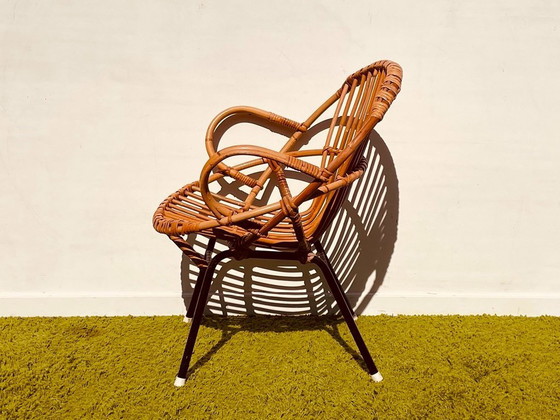 Image 1 of Pair of small rattan Noordwolde armchairs ~ Vintage 60s