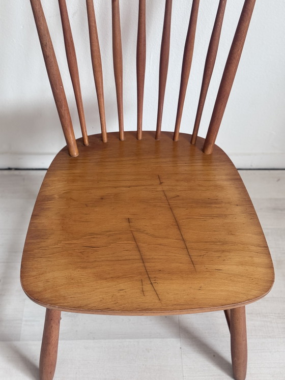 Image 1 of Vintage Minimalist Spindle Bench + Chairs 1950s/60s