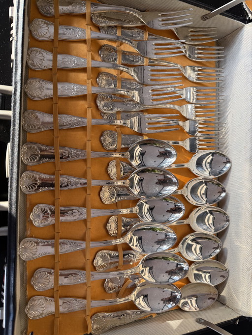 Vintage Verzilverde 61-Delige Bestekset Haags Lofje