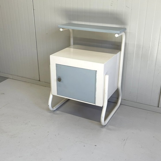 Image 1 of Retro metal/wood vintage nightstand sixties blue/white