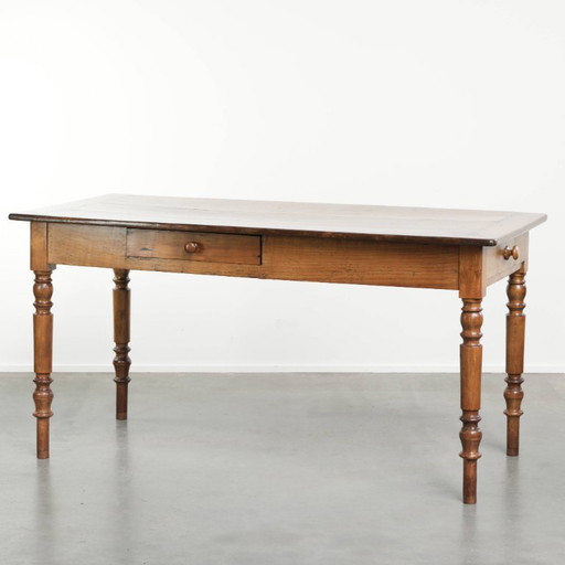 Antique and Characterful 19th-Century French Cherry Wood Dining Table in a Subtle Size