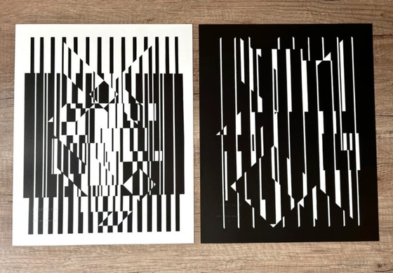 Set 6 Op Art Prints by Victor Vasarely - "Linéaires" (Éditions du Griffon,1973), Lithographs & prints, Paper (photo 7 of 20)