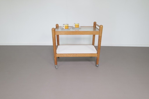 Scandinavische eikenhouten serveerwagen, jaren 50