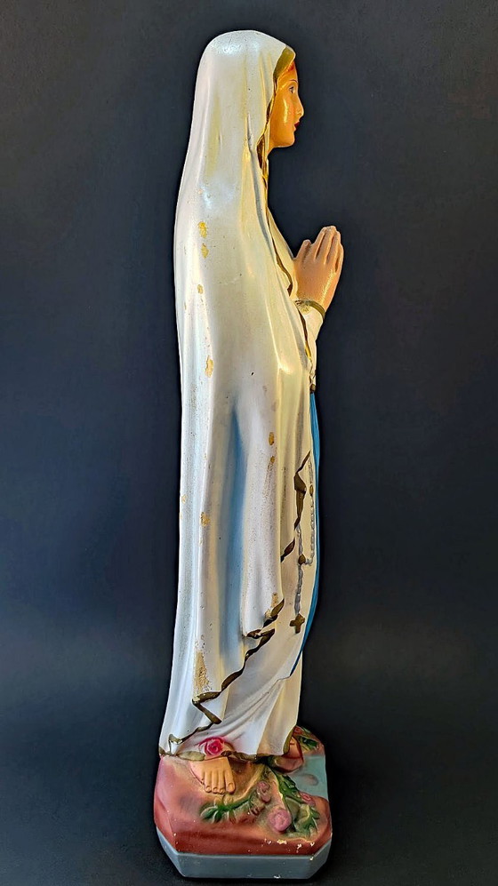 Image 1 of Statua vintage della Madonna di Lourdes - In gesso/argilla dipinta a mano - Decorazione religiosa
