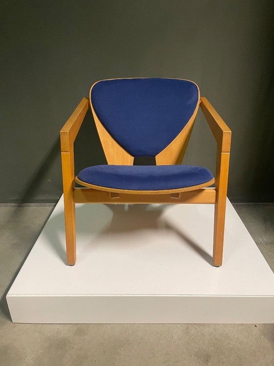 Fauteuil Getama, conçu par Hans J. Wegner, bois et textile bleu, Scandinavian (photo 7 sur 10)