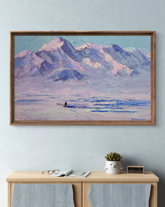 Original Oil Painting Winter Nature Mountains Snow Breath of the North Wind – Paintings & Drawings, Canvas (photo 3 of 7)