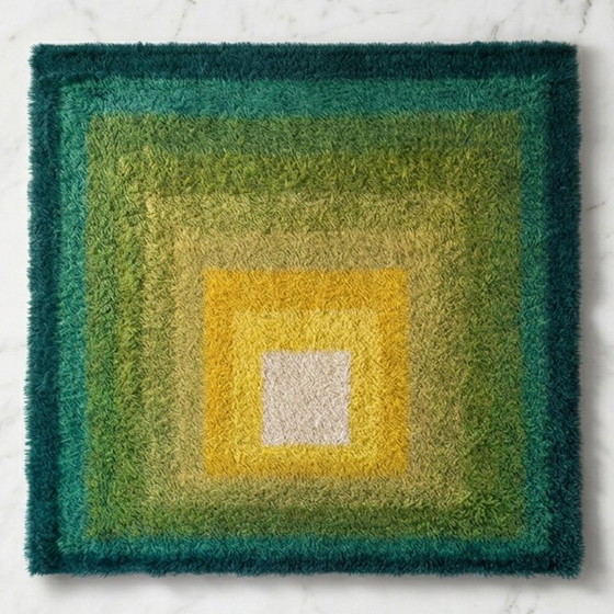 Image 1 of 1970s Mid-Century Modern "Homage to the Square" Shag Rug – Geometric Op-Art Textile / Wall Tapestry