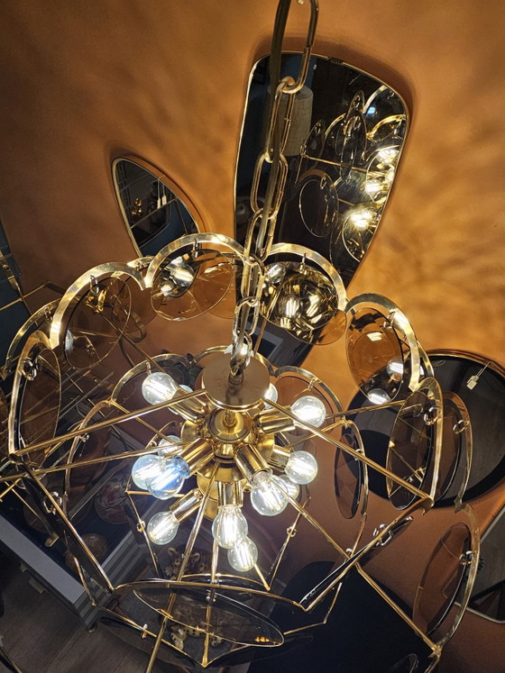 Large Vintage Design Smoked Glass Pendant Lamp 15 Sockets Chandelier Ceiling Lamp – Brass, Metal (photo 11 of 11)