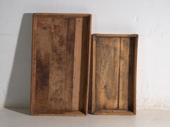 Pair of Antique Elm Wood Trays, China, circa 1900 #2, Table accessories, Iron, Rustic (photo 2 of 4)