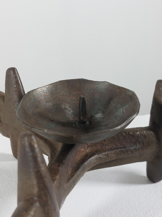 Image 1 of Vintage brutalist three-legged steel candlestick, one-of-a-kind piece