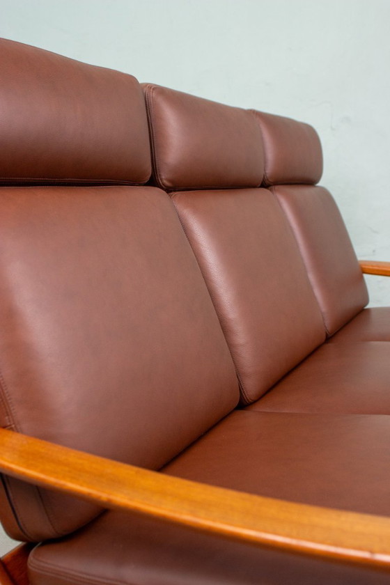 Image 1 of Canapé vintage en teck, style danois, Juul Kristensen, cuir, milieu du siècle