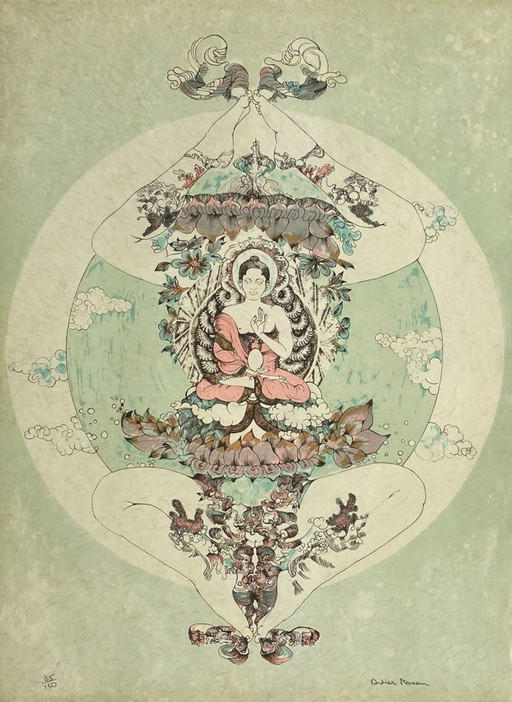Didier MOREAU Bouddha Signed lithograph 1965