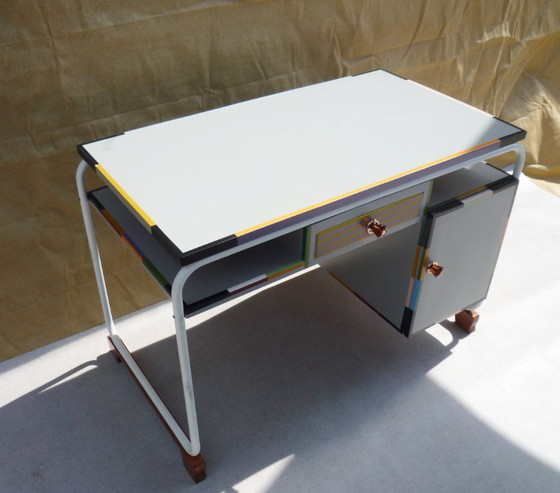 Bureau Vintage Structure Tube Acier – tork, Bureaux, Iron, Wood (photo 7 of 9)