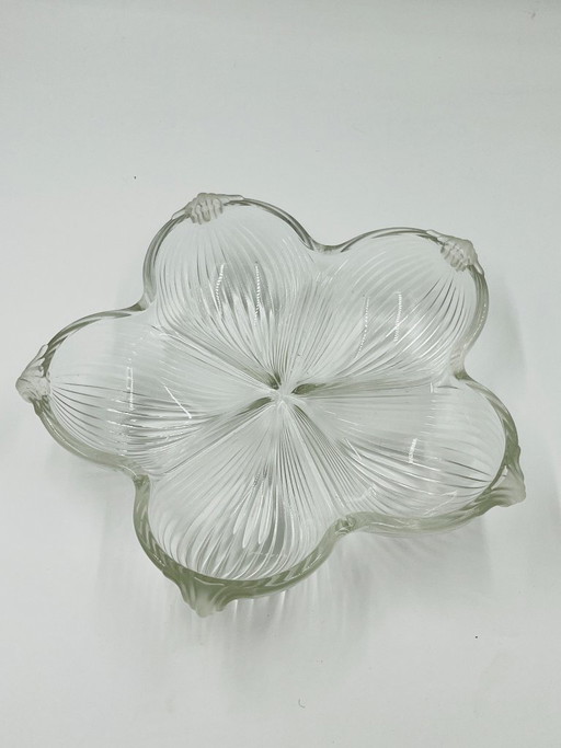 Art Deco molded glass dish with flower