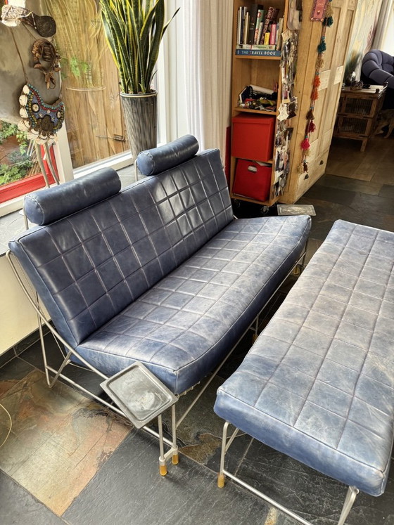 Canapé design Leolux Volare, Canapés 2 places, Cuir, Métal, Bleu, Vintage (photo 2 sur 6)