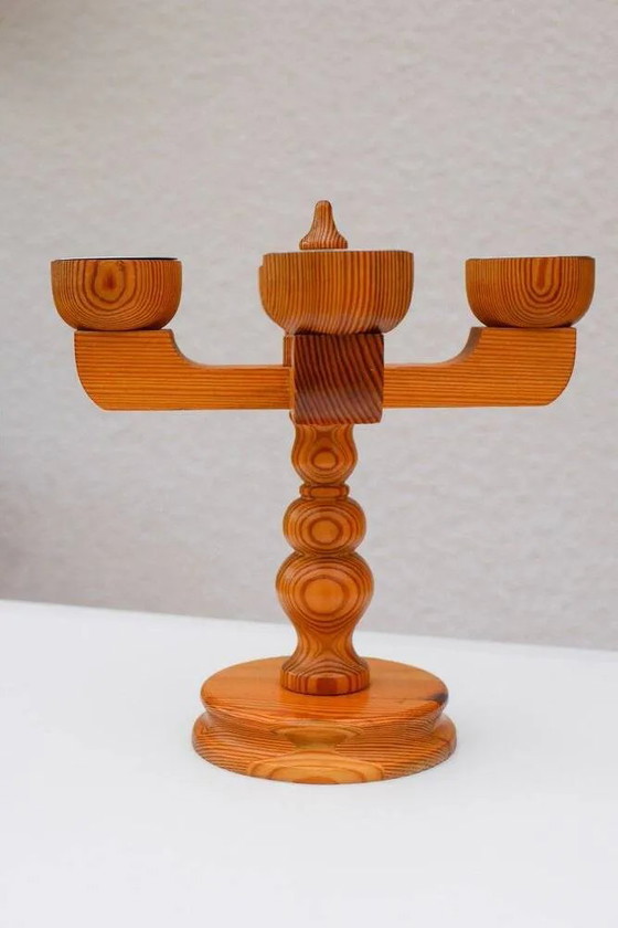 Image 1 of Bougeoir rustique en bois par Jan Johnsson pour Smålandsslöjd, Suède, 1975