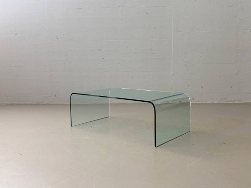 Glazen salontafel van gebogen veiligheidsglas, jaren 70.